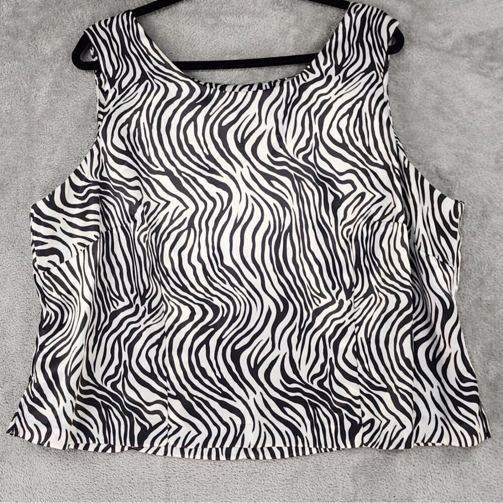 Sweet Suit Shirt‎ Womens 22W Black White Zebra Print 90s Retro Sleeveless Blouse